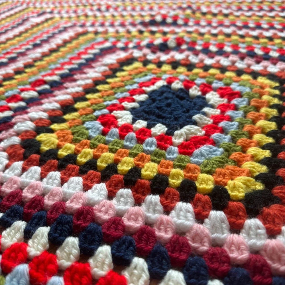 VTG Handmade Crochet Granny‎ Square Afghan Throw Blanket 53